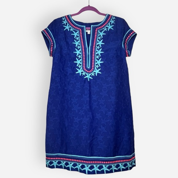 Vineyard Vines Starfish Shift Dress Blue Sz 4 Dot‎ Cotton Silk Pink Turquoise - Picture 2 of 11